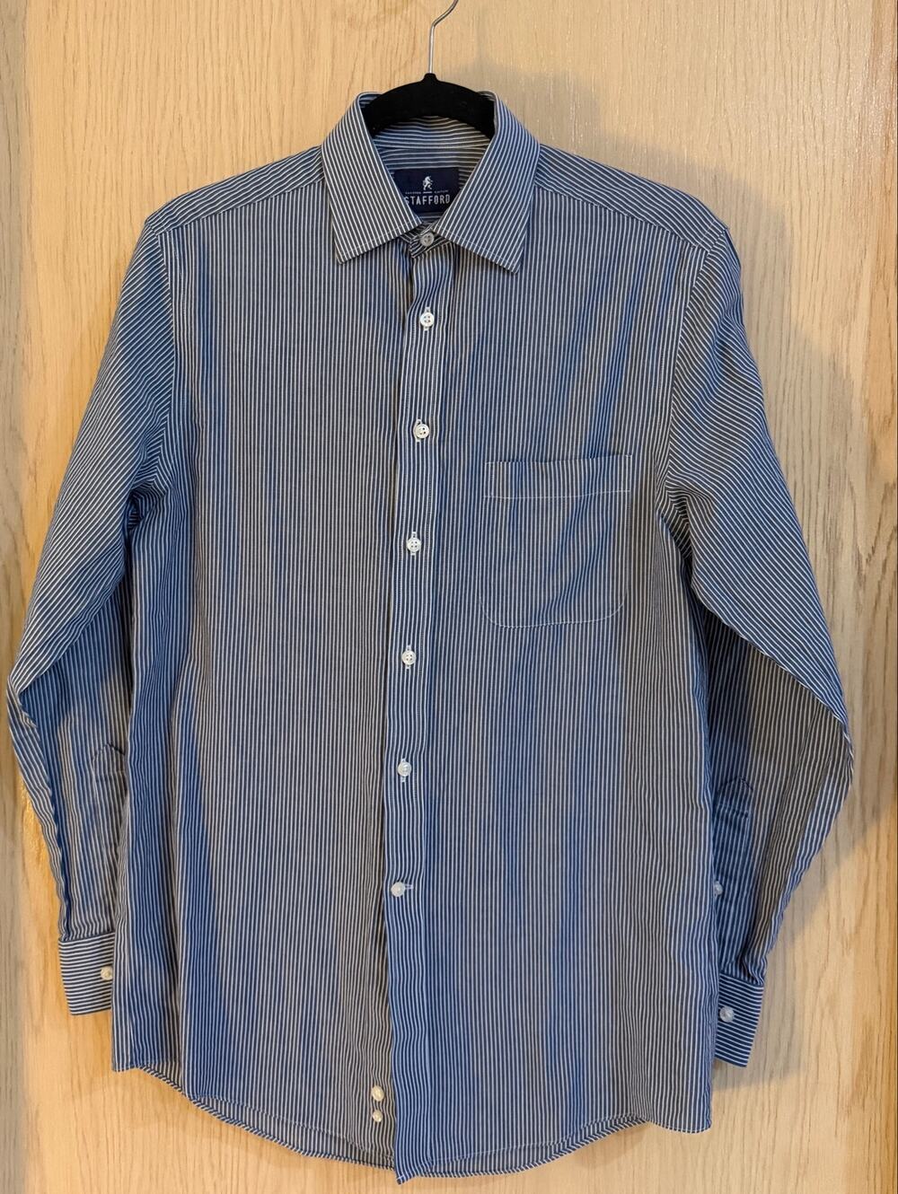 Stafford Men’s 14.5 32-33 Blue White Pinstripe Dress Shirt Regular Fit
